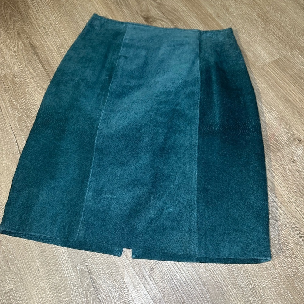 CHIA Teal Suede Leather Mini Skirt Size 6 Vintage 90s Leather Skirt